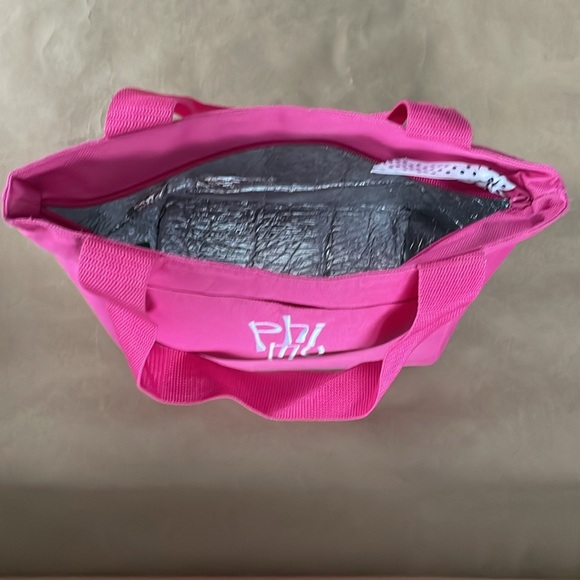 Phi Mu hot pink insulated cooler lunch tote with white embroidered Phi Mu - Picture 6 of 8